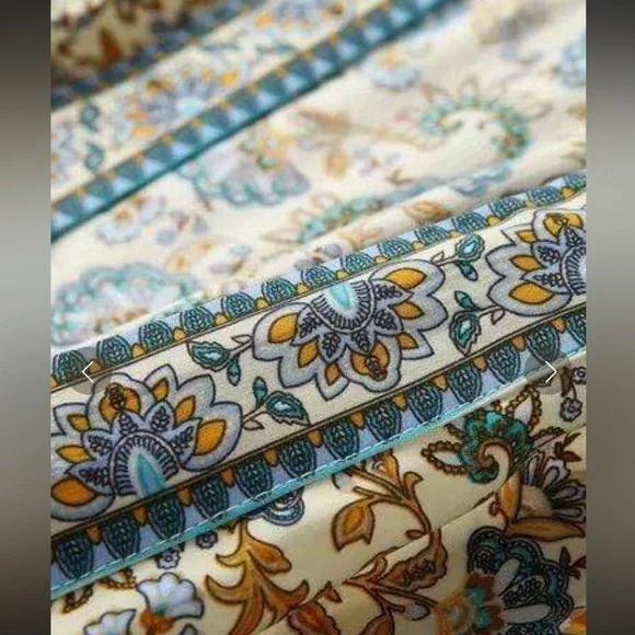 WORLD MARKET Floral Kimono with Blue and Tan Accents - Picture 3 of 17